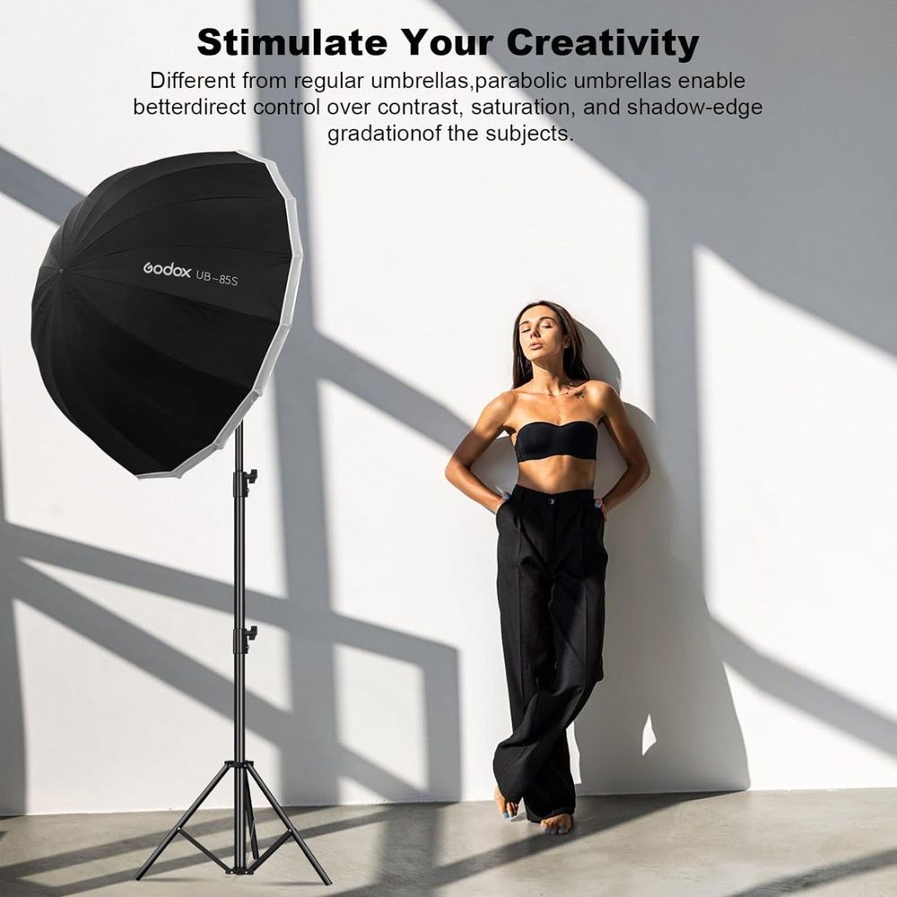 Godox UB-85S 33.5in/85cm Parabolic Reflective Umbrella, Black Silver Photography